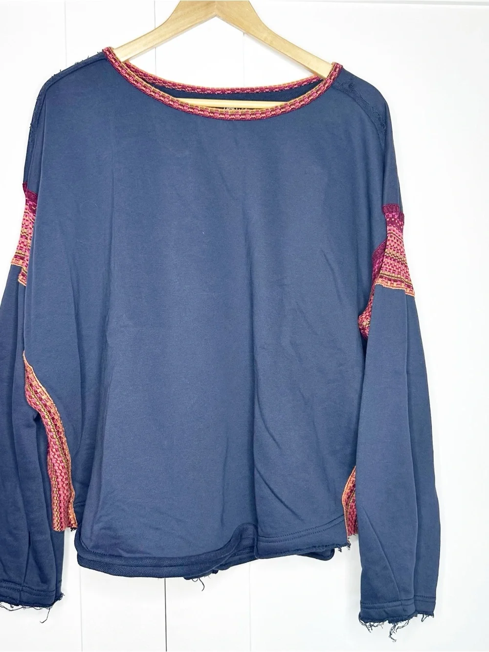 Natural Life Knit Trim Sweatshirt Large / XL navy boho oversized lightweight - Picture 6 of 11